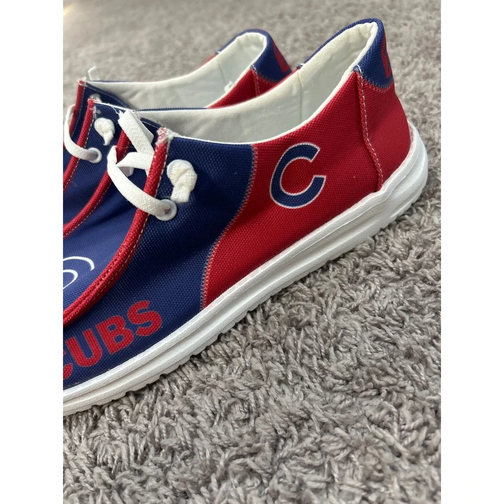 Chicago cubs baseball Blue Red Canvas Slip On Loafers Mens Size 12 EU 45